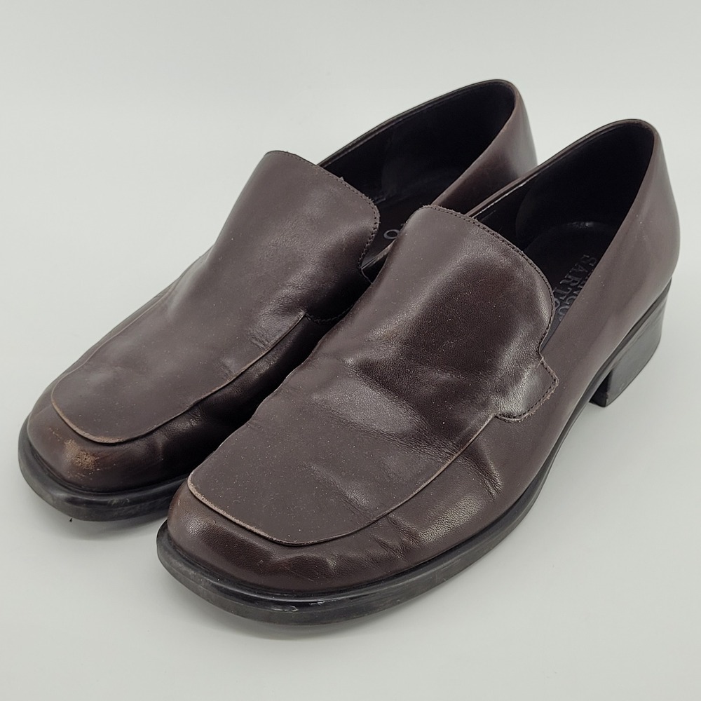 Franco Sarto Loafers Womens Size 9 Brown Leather Square Toe Block Heel CR/6 3/7